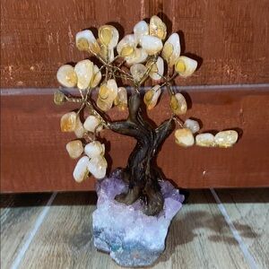 Gemstone Tree with natural crystal Citrine and Amethyst Base